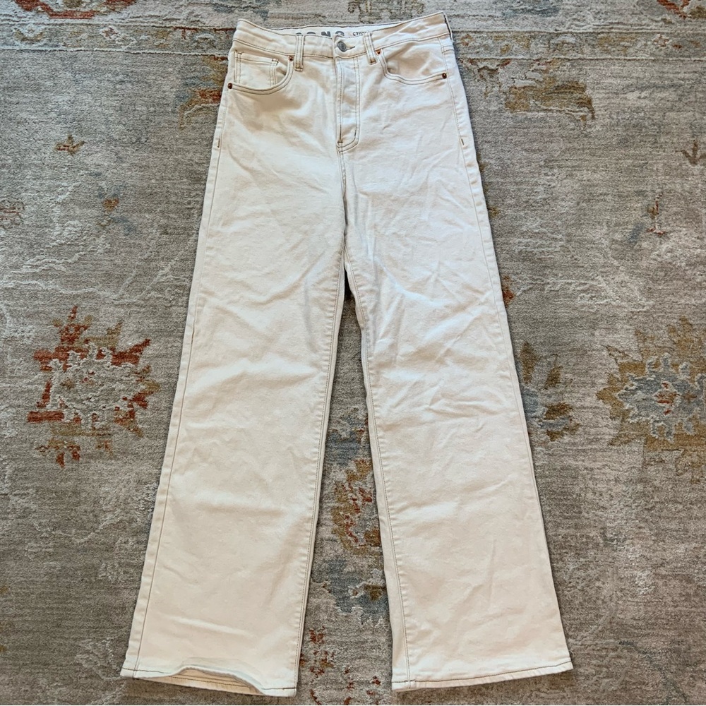 Cream Wide Leg Stretch Jeans